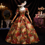 This was an absolute perfect fit beautifully hand created it really looks very authentic and it was nicely wrapped and delivered within a day or two this is going to not only be perfect for my Halloween party but it’ll be perfect when I actually physically go to Versailles in France to the big ball room that’s going on there in June of next year it’s really going to be a winner. Also alongside of it I got the hoop and I got the double paned here as well which you definitely need to make the shape of the dress along with the Marie Antoinette wig. It makes me feel so ladylike just putting it on and the sleeves are really pretty believe it or not it just accentuates the dress even more and the colors are really rich. Don’t forget to dry clean this only